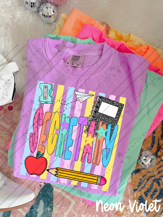 Secretary Colorful School Supplies Doodle with Stars and Apple