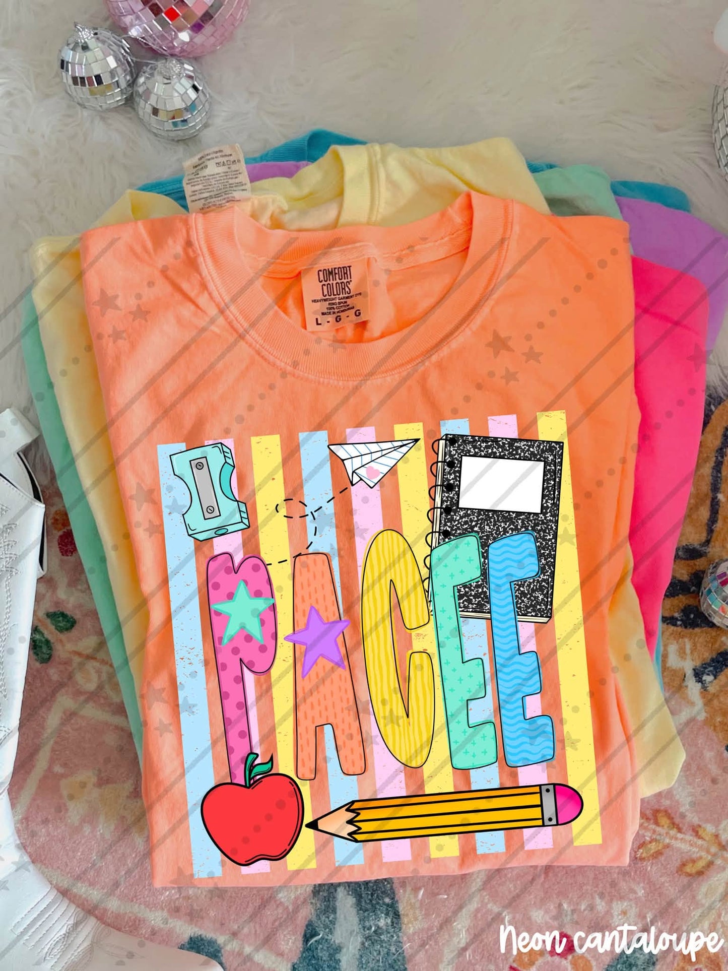 PACEE Colorful School Supplies Doodle with Stars and Apple