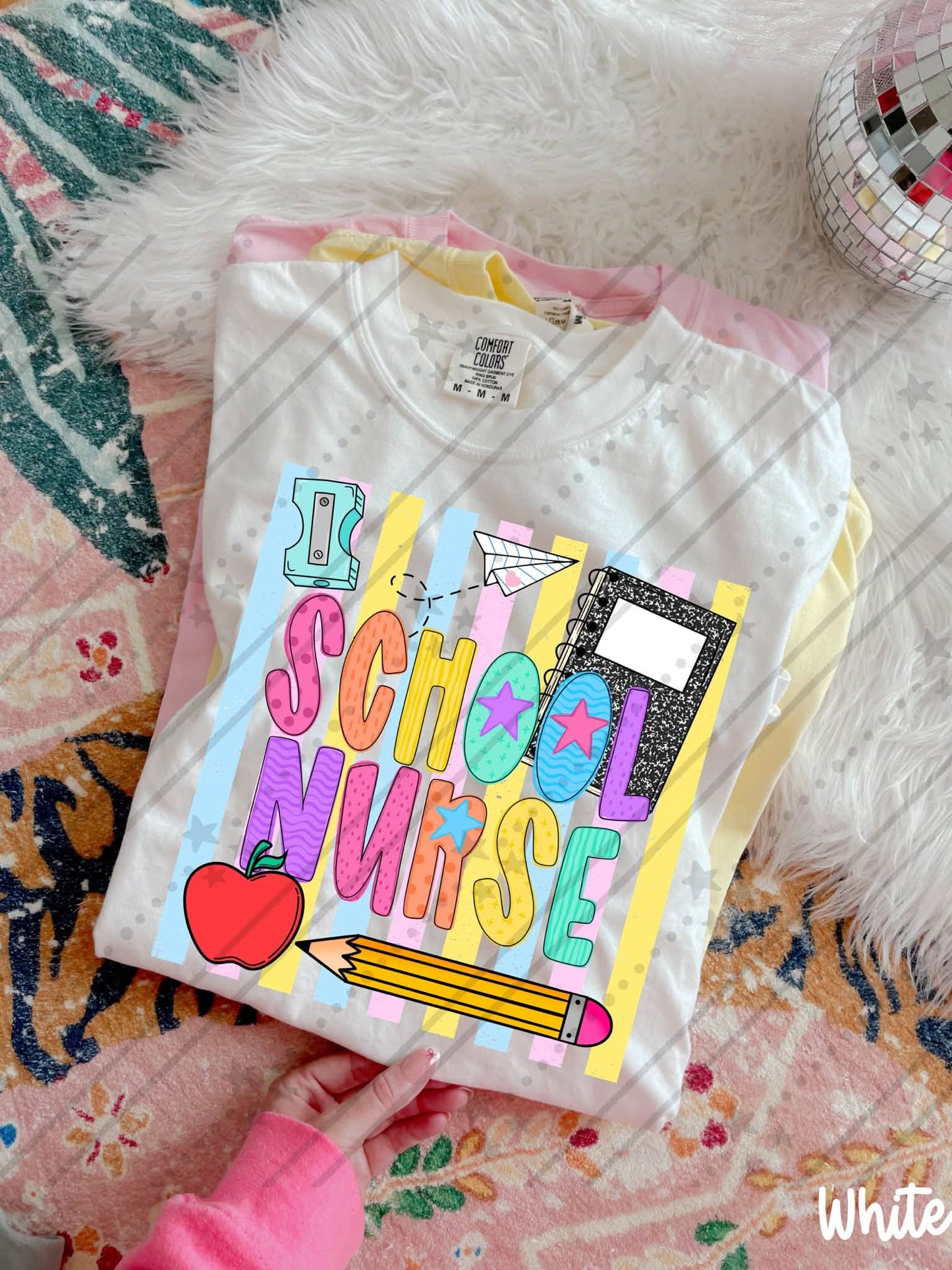 School nurse Colorful School Supplies Doodle with Stars and Apple