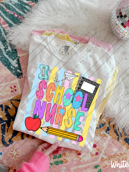 School nurse Colorful School Supplies Doodle with Stars and Apple