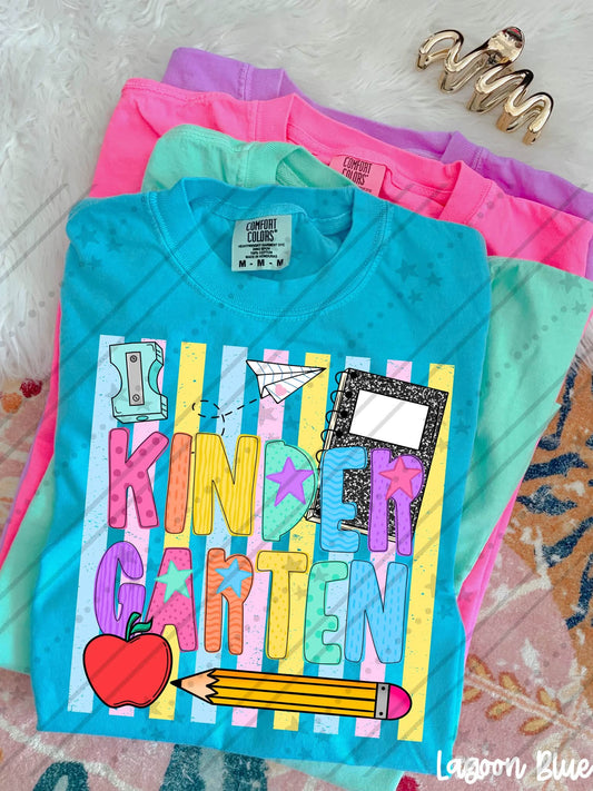 Kindergarten Colorful School Supplies Doodle with Stars and Apple
