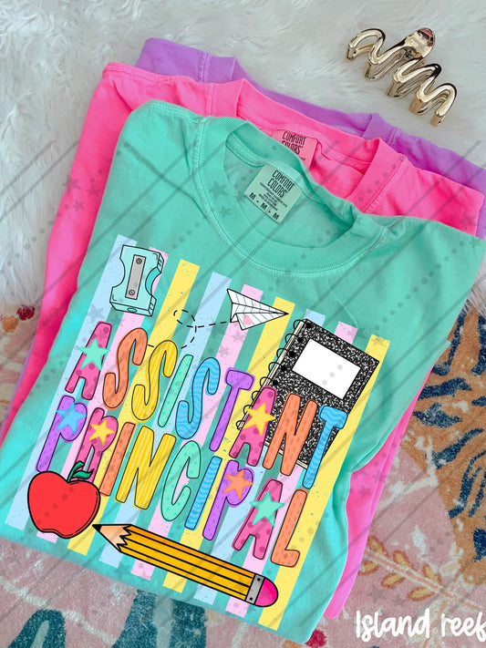 Assistant principal Colorful School Supplies Doodle with Stars and Apple