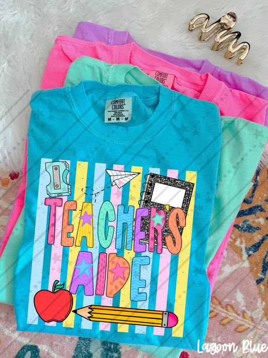Teachers aid Colorful School Supplies Doodle with Stars and Apple