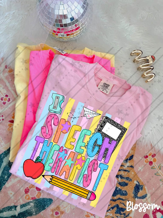 Speech therapist Colorful School Supplies Doodle with Stars and Apple