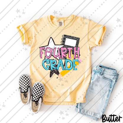 Fourth Grade Pink and Blue Bold School Supply Design