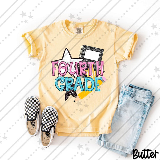 Fourth Grade Pink and Blue Bold School Supply Design