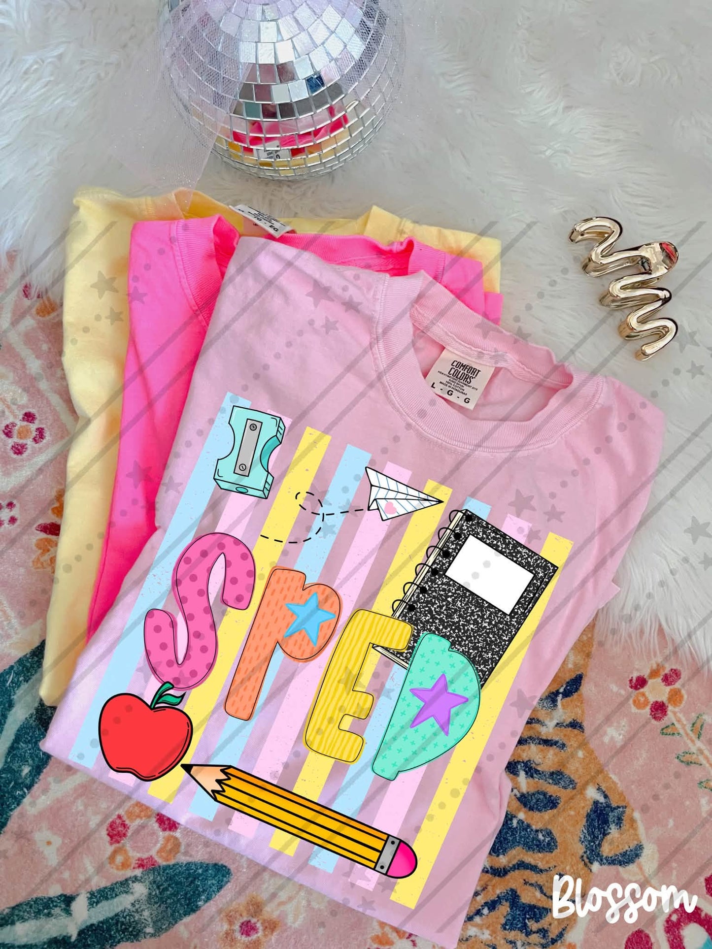 SPED Colorful School Supplies Doodle with Stars and Apple