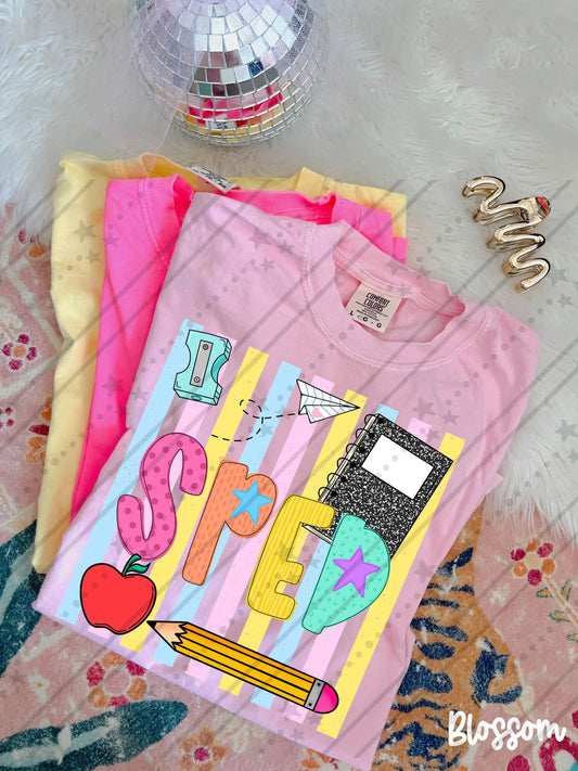 SPED Colorful School Supplies Doodle with Stars and Apple