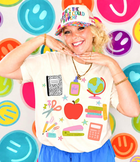 Colorful Teacher School Supplies Back to School Cluster