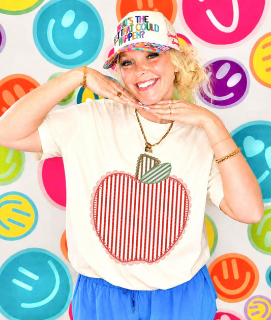 Striped Apple Embroidery Style Appliqué