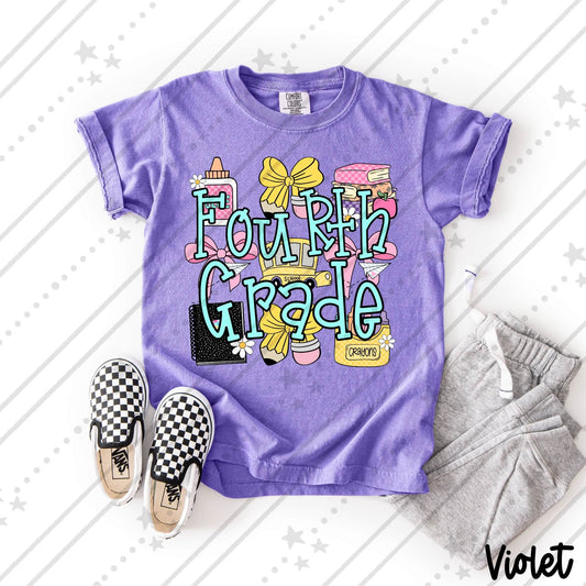 Fourth Grade  School Supplies Coquette Bow Pencil Crayon Glue Design