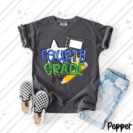 Fourth Grade  Bold Text with Stars Pencil and Composition Notebook