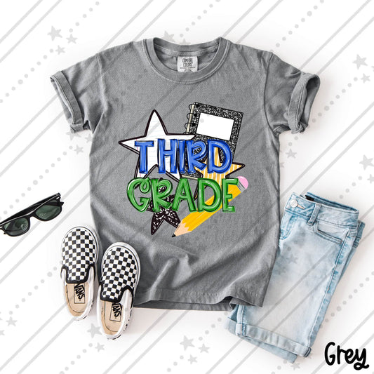 Third Grade  Bold Text with Stars Pencil and Composition Notebook