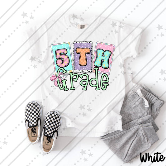 5th Grade Pastel Patterned Cards Pink Bow Cute Back to School