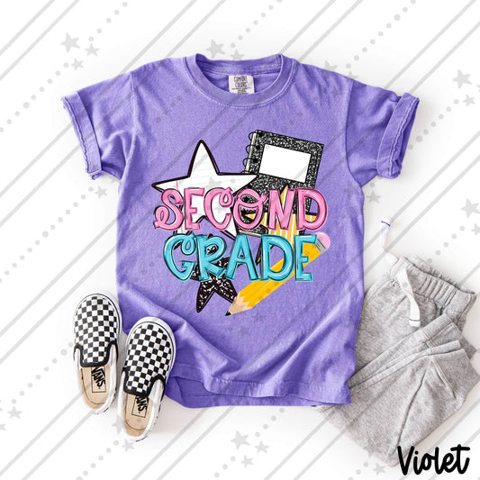 Second Grade   Pink and Blue Bold School Supply Design