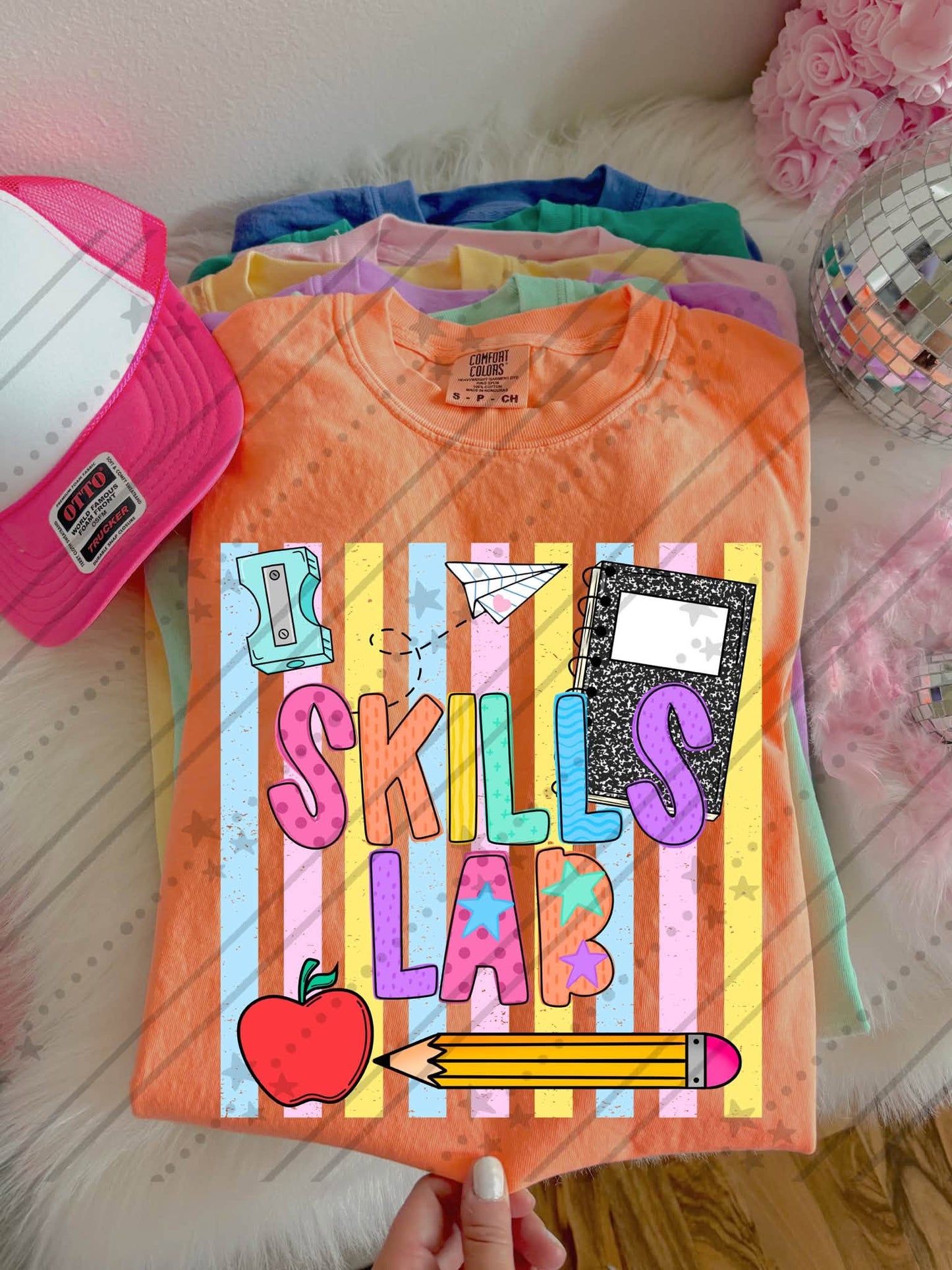 Skills lab Colorful School Supplies Doodle with Stars and Apple