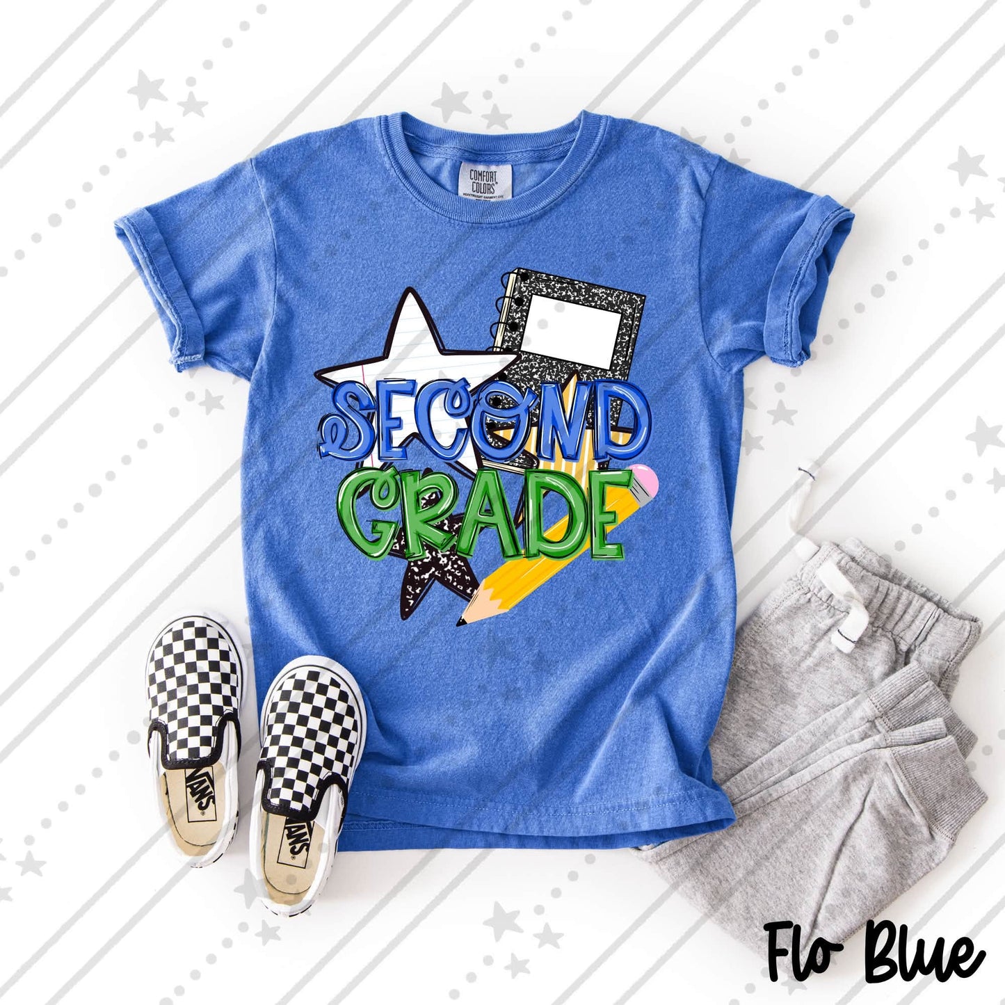 Second Grade  Bold Text with Stars Pencil and Composition Notebook