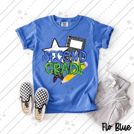 Second Grade  Bold Text with Stars Pencil and Composition Notebook