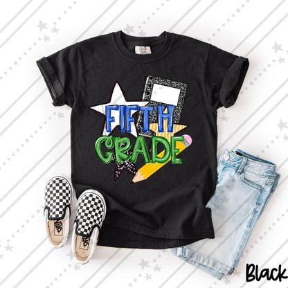 Fifth Grade  Bold Text with Stars Pencil and Composition Notebook