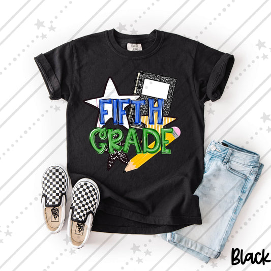 Fifth Grade  Bold Text with Stars Pencil and Composition Notebook