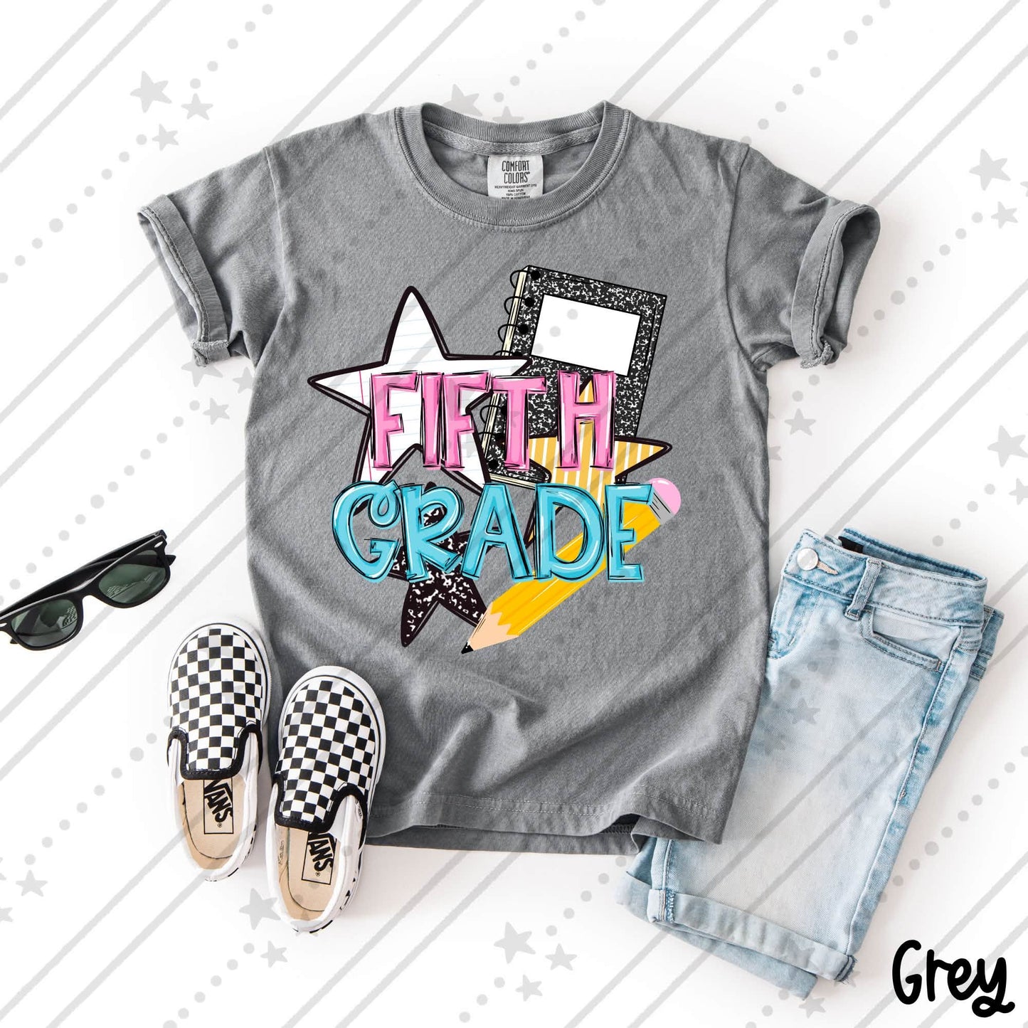 Fifth Grade   Pink and Blue Bold School Supply Design
