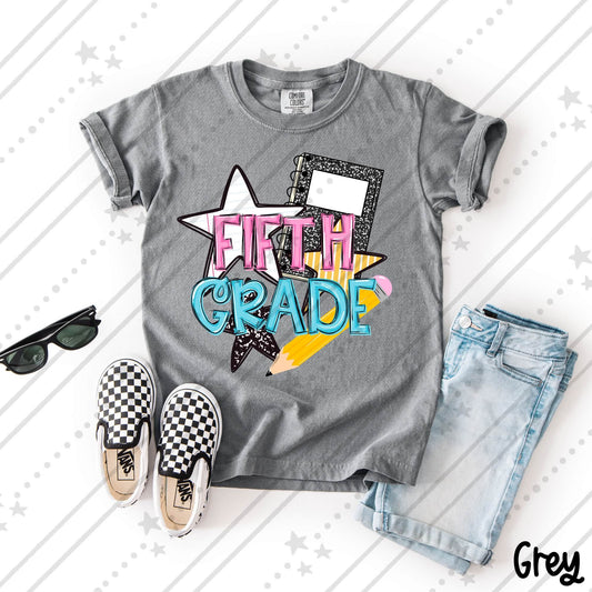 Fifth Grade   Pink and Blue Bold School Supply Design