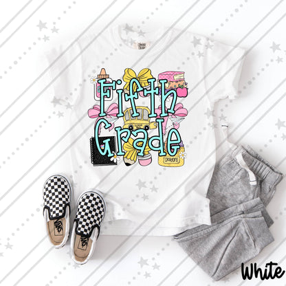 Fifth Grade  School Supplies Coquette Bow Pencil Crayon Glue Design