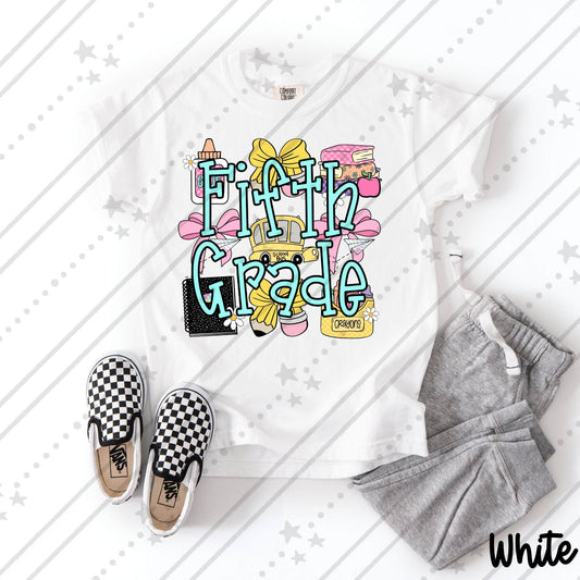Fifth Grade  School Supplies Coquette Bow Pencil Crayon Glue Design