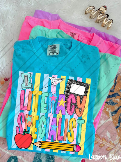Literacy specialist Colorful School Supplies Doodle with Stars and Apple