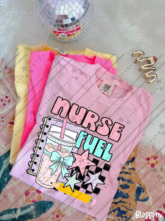 Nurse Fuel Iced Coffee Cup Bow Stars Checkered Notebook