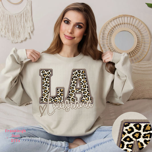 Louisiana Leopard Faux Embroidery State