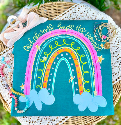 God Always Keeps His Promises Boho Rainbow with Clouds