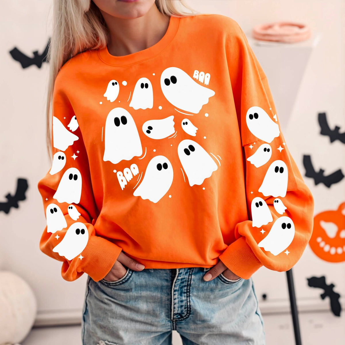 Boo Ghostie white & Black Sleeves