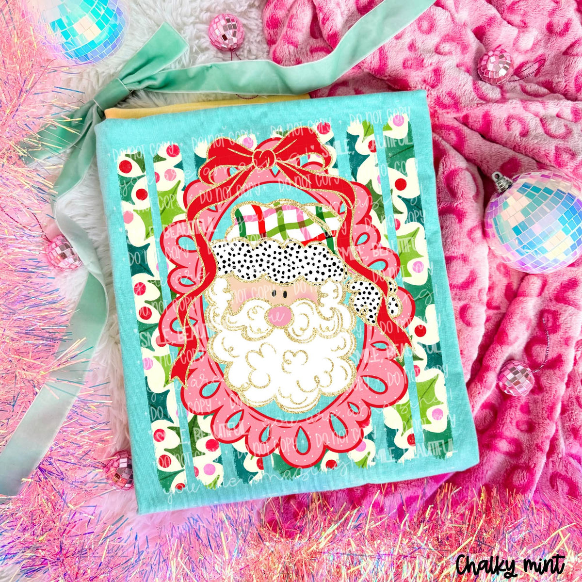 pink santa stripes and bow