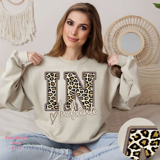 Indiana Leopard Faux Embroidery State