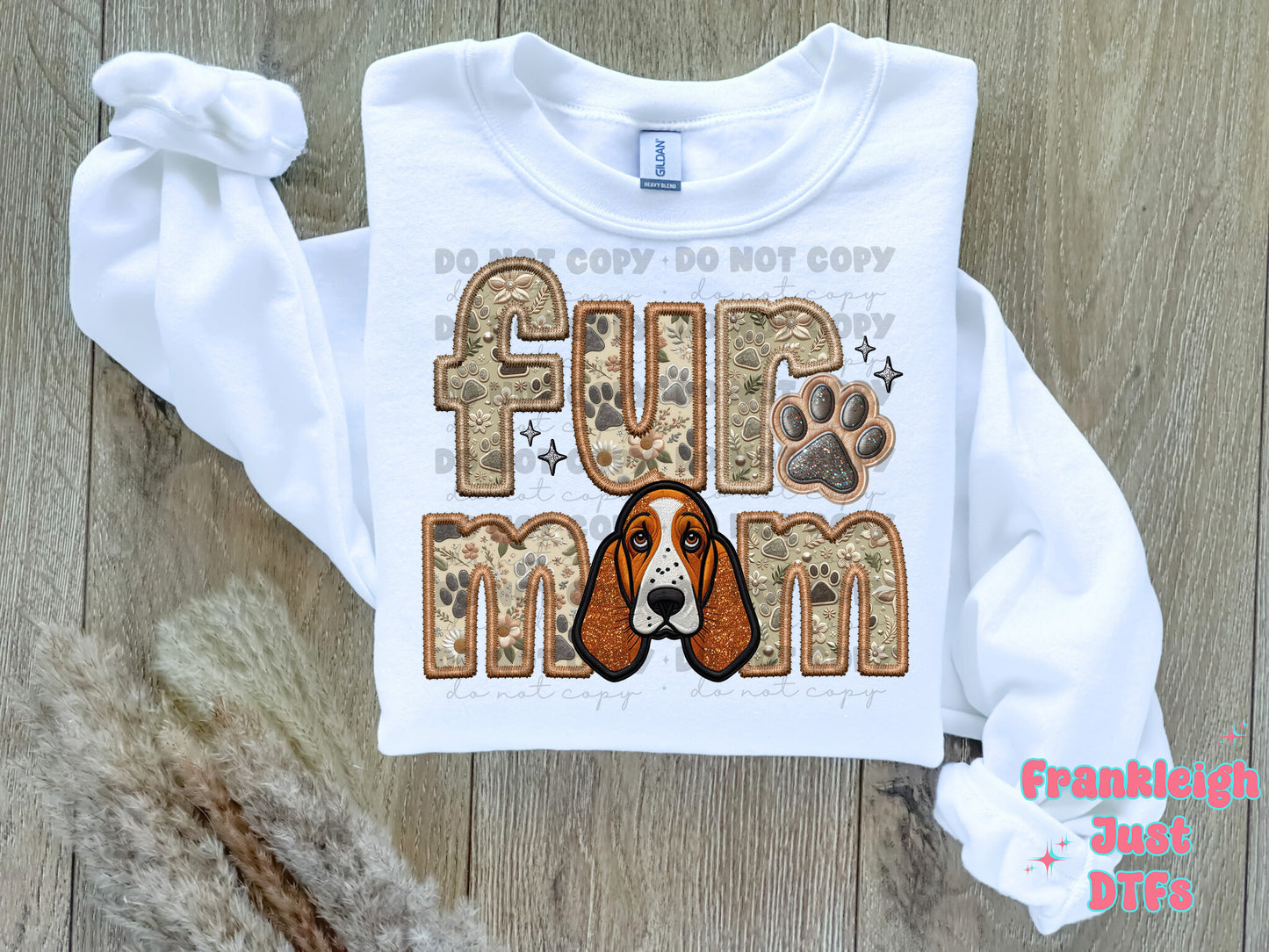 Bassett Hound Red Fur Mom  (Faux Embroidery/Faux Glitter)