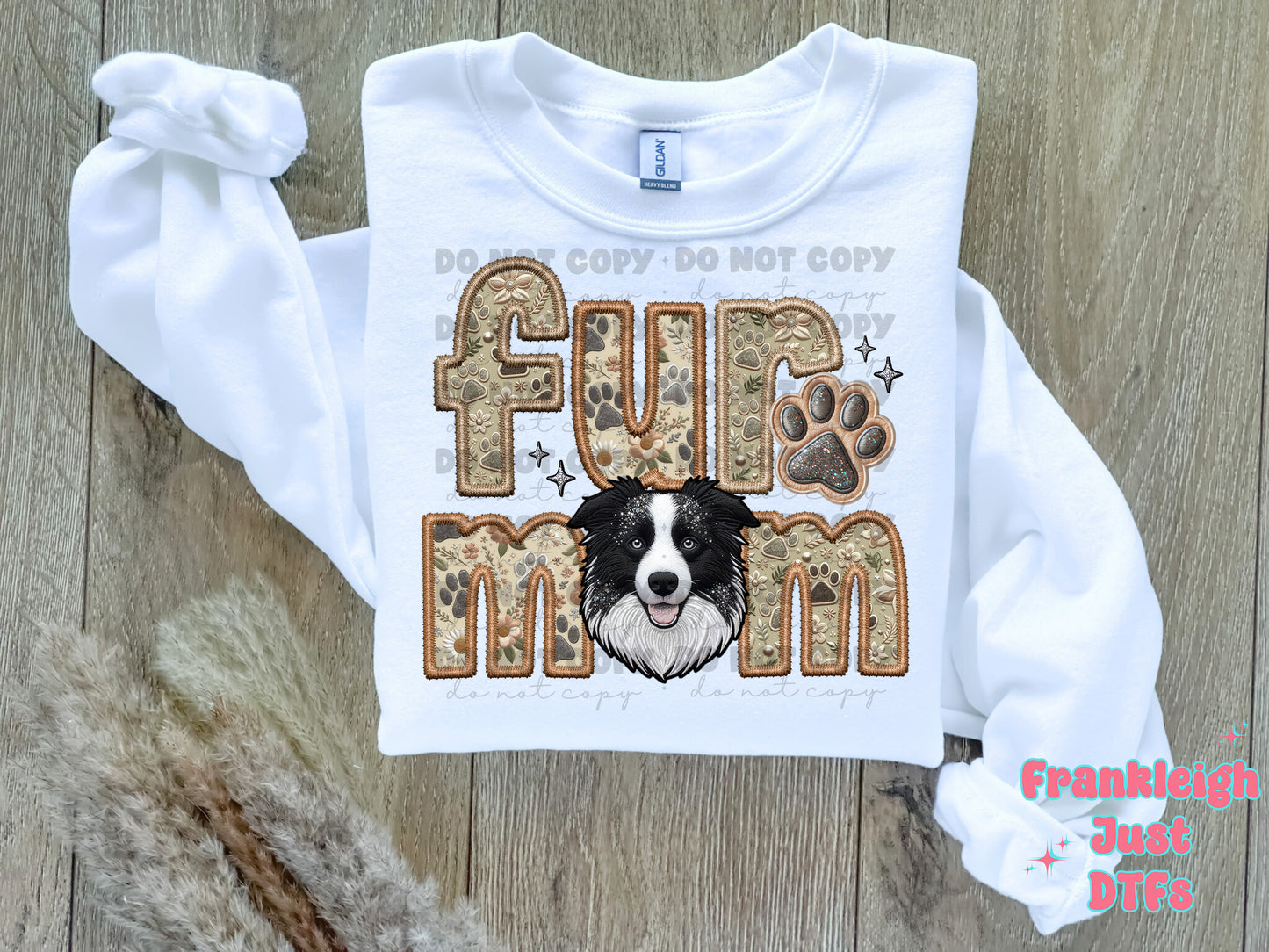 Border Collie- Black/White Fur Mom  (Faux Embroidery/Faux Glitter)