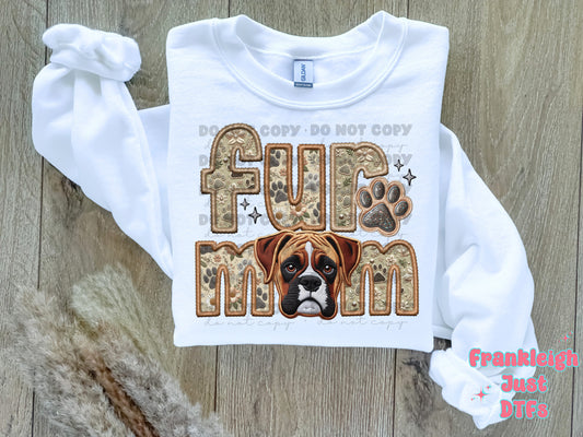 Boxer-Tan Fur Mom  (Faux Embroidery/Faux Glitter)