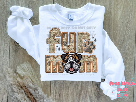 Bulldog- Brown Fur Mom  (Faux Embroidery/Faux Glitter)