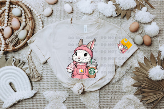 Bunny with Pink Overalls with Pocket/Sleeve design