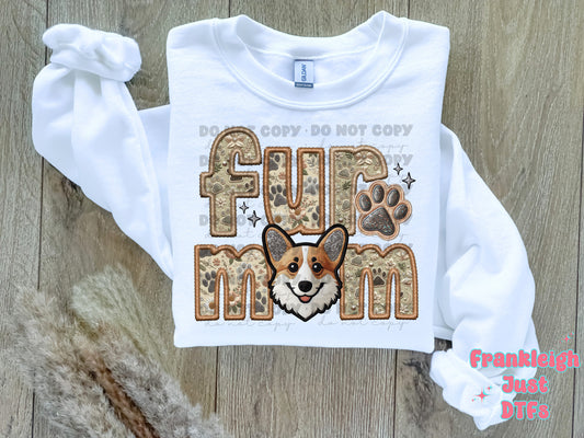 Corgi Fur Mom  (Faux Embroidery/Faux Glitter)