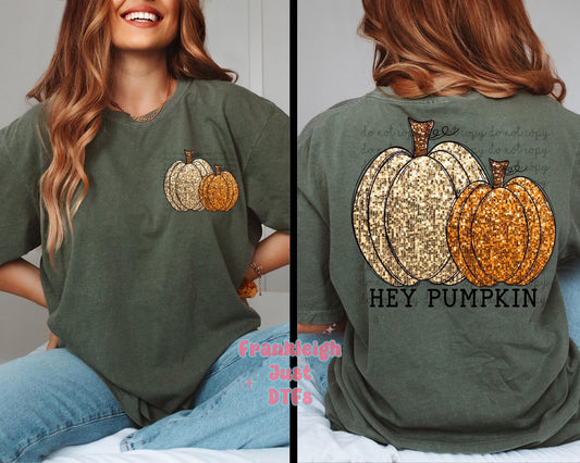 Hey Pumpkin Faux Sequin/ Embroidery (pocket)