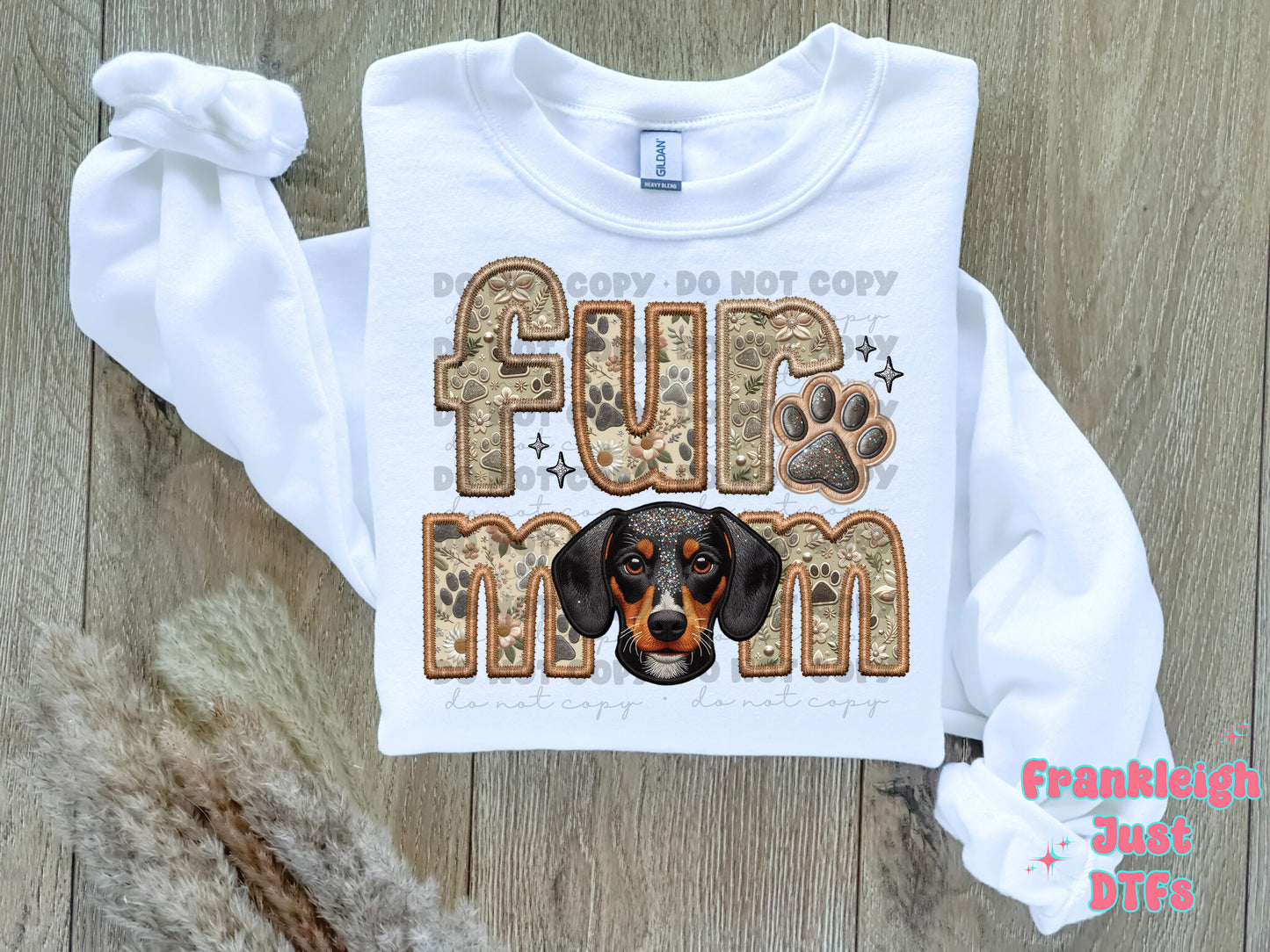 Dachshund Black/Brown Fur Mom  (Faux Embroidery/Faux Glitter)