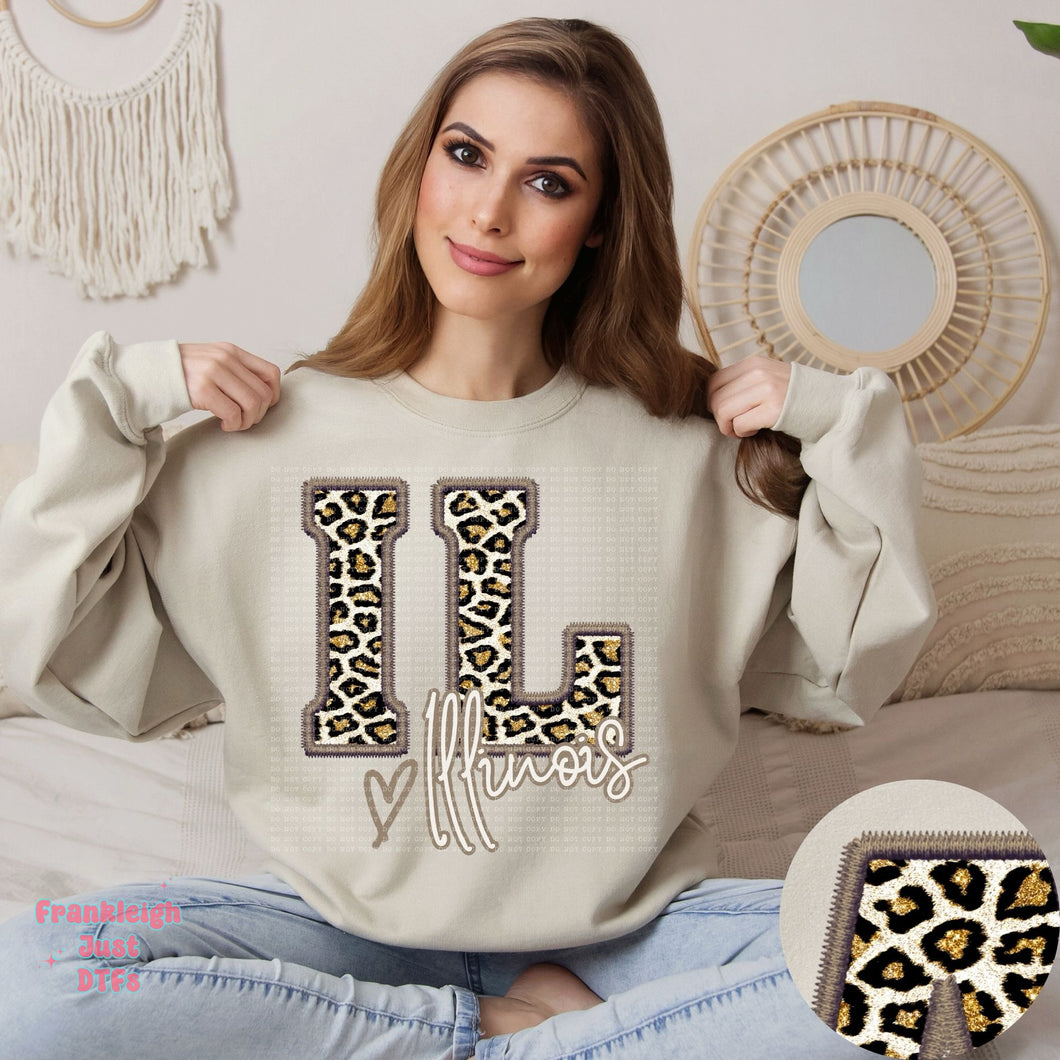 Illinois Leopard Faux Embroidery State