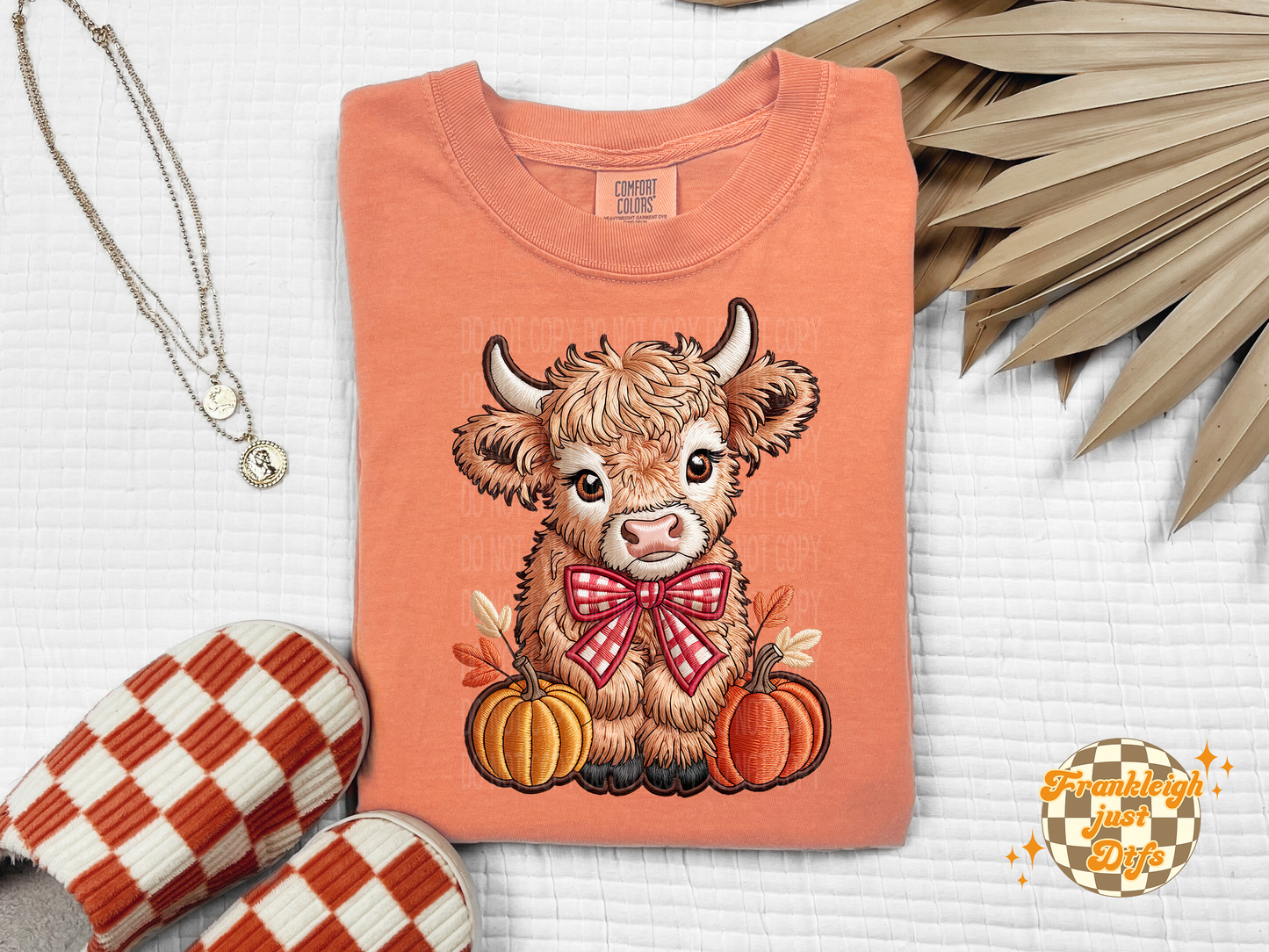 Fall Faux embroidery Highland cow