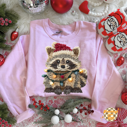 Festive Feral Raccoon latch hook yarn crochet design