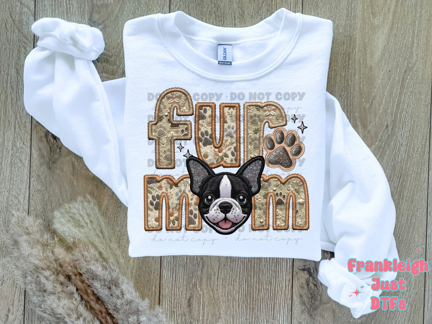 Frenchie- Black/White Fur Mom  (Faux Embroidery/Faux Glitter)