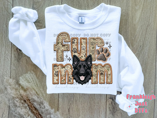 German Shepard- Black  Fur Mom  (Faux Embroidery/Faux Glitter)