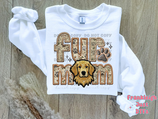 Gold Retriever Fur Mom  (Faux Embroidery/Faux Glitter)