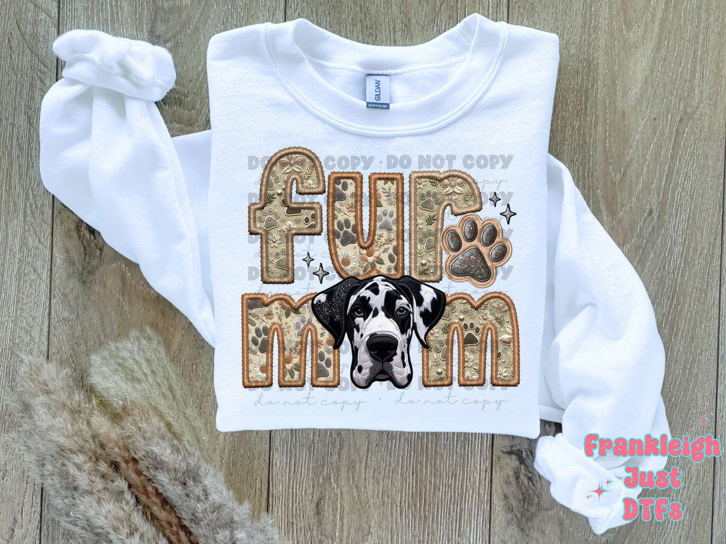 Great Dane- Harlequin Fur Mom  (Faux Embroidery/Faux Glitter)